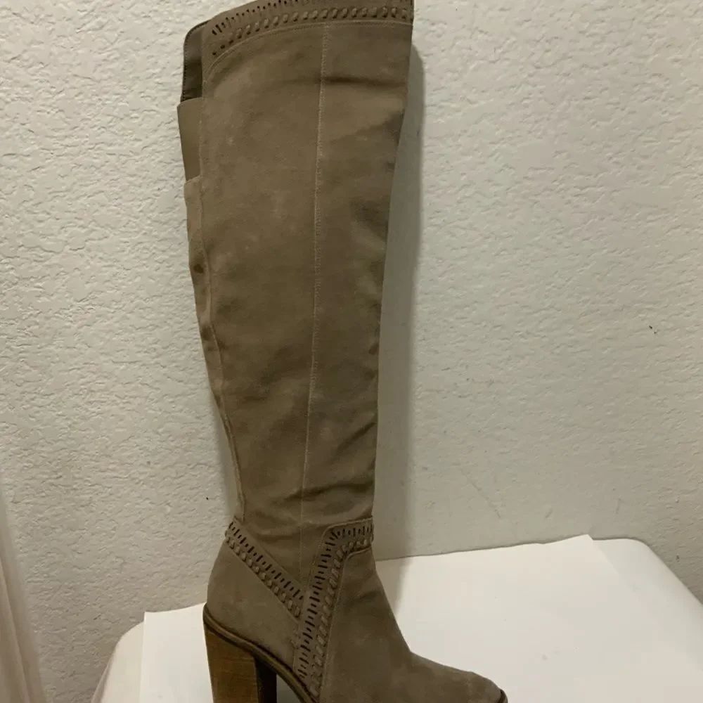 Vince Camuto Madolee Over the Knee W/ Heel Boots Brown Tan Taupe Suede Sz 9.5M